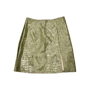 Nastygal Green Vinyl Crocodile Mini Skirt‎ With Slot Sz 2 Faux Alligator Leather